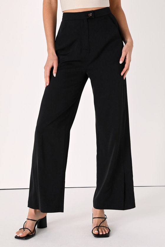 Chic Black Pants - Front Slit Pants - High-Waisted Trouser Pants - Lulus