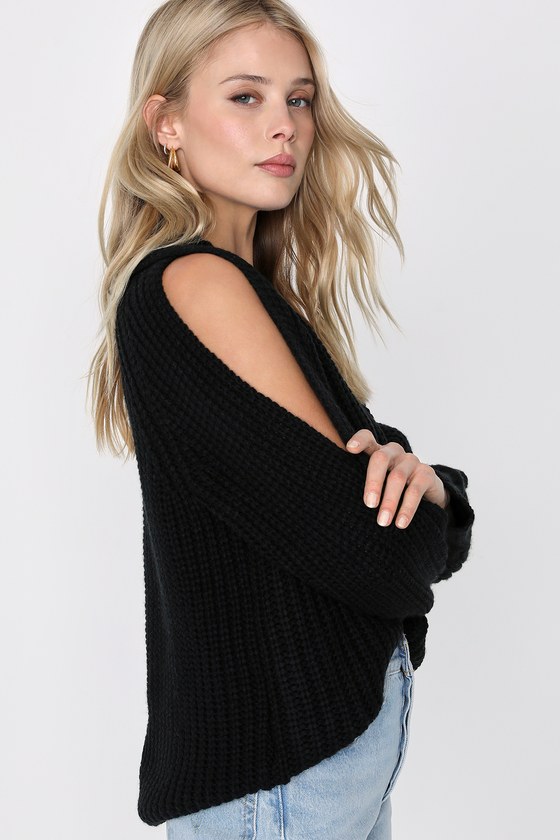 Black Knit Sweater - Cutout Sleeve Sweater - Knit Sweater - Lulus