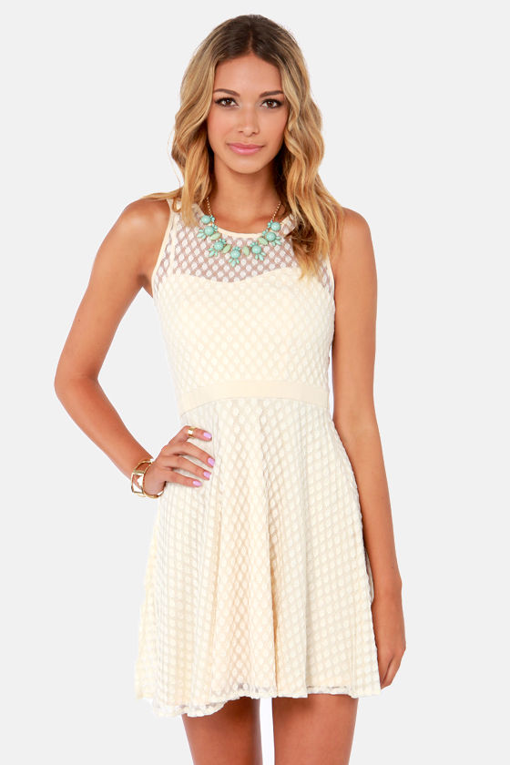 Cute Polka Dot Dress - Creamy Beige Dress - Lace Dress - $79.00 - Lulus