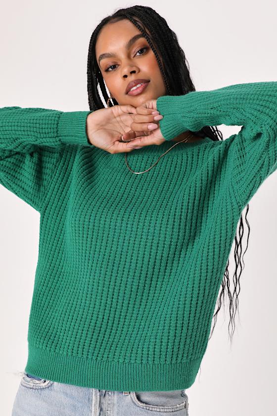 Green Sweater Long Sleeve Sweater Waffle Knit Sweater Lulus