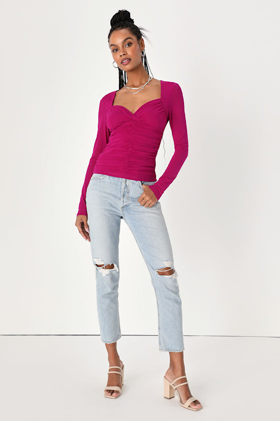 Magenta Knit Long Sleeve Top main image 0