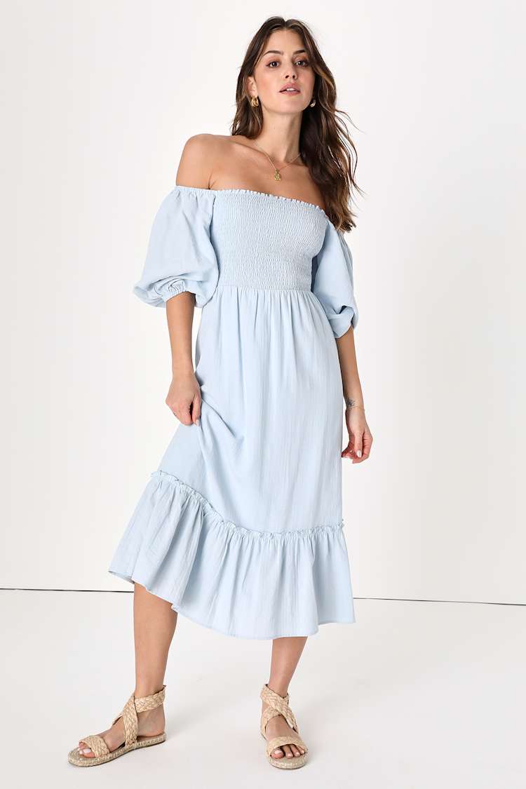 Cottagecore Clothing - Smocked Midi Dress - Puff Sleeve Dress - Lulus