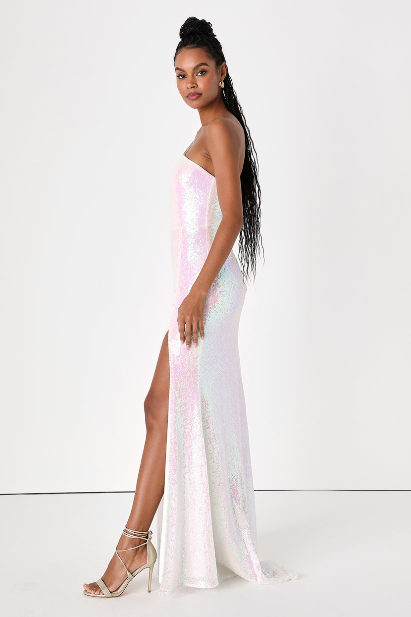 White Iridescent Dress - Mermaid Maxi Dress - One-Shoulder Dress - Lulus