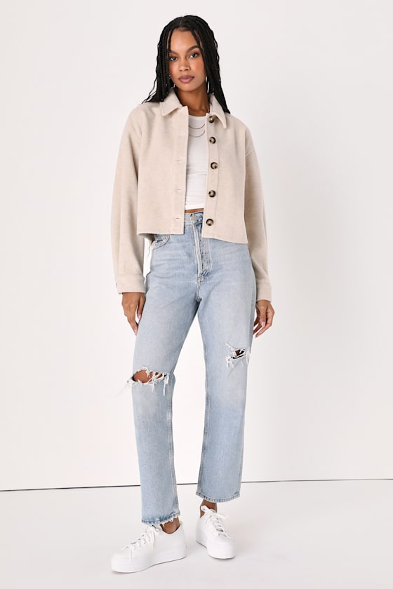 [MONOHA] / ☆ 25SS Cotton field shacket / beige Beige Cropped Shacket - Beige Outerwear - Beige Cropped