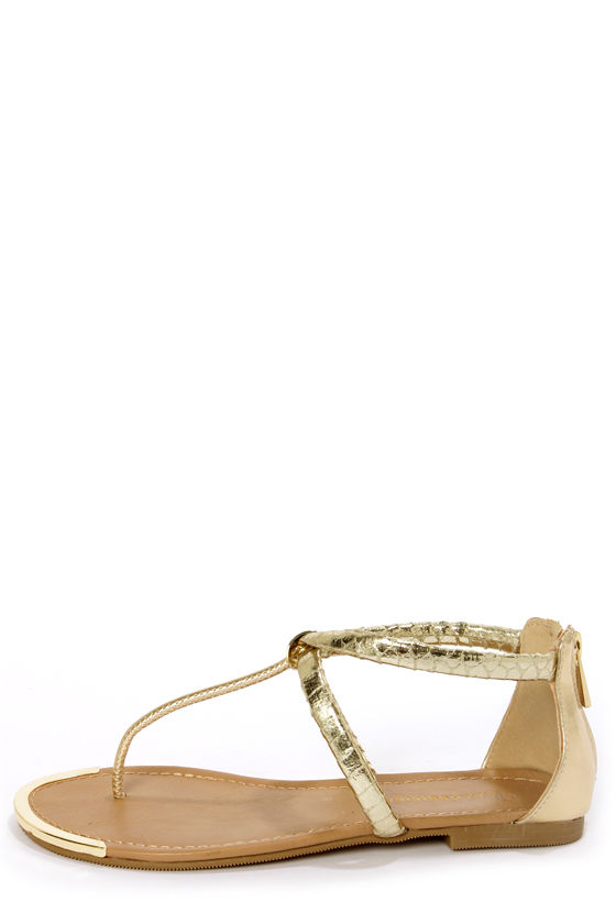 City Classified Harty Gold Snake T-Strap Thong Sandals - $21.00 - Lulus