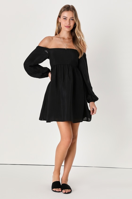 Black Off-the-Shoulder Dress - Babydoll Mini Dress - Mini Dress - Lulus