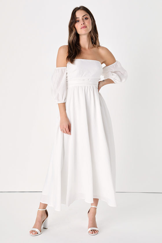 Sunflower Off the Shoulder Dress White