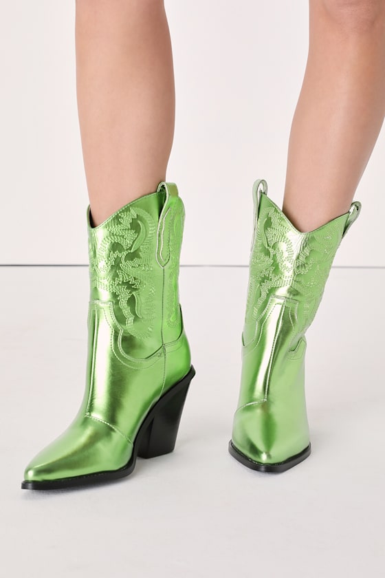 Sergio Green Metallic Pointed-Toe Western Boots 1
