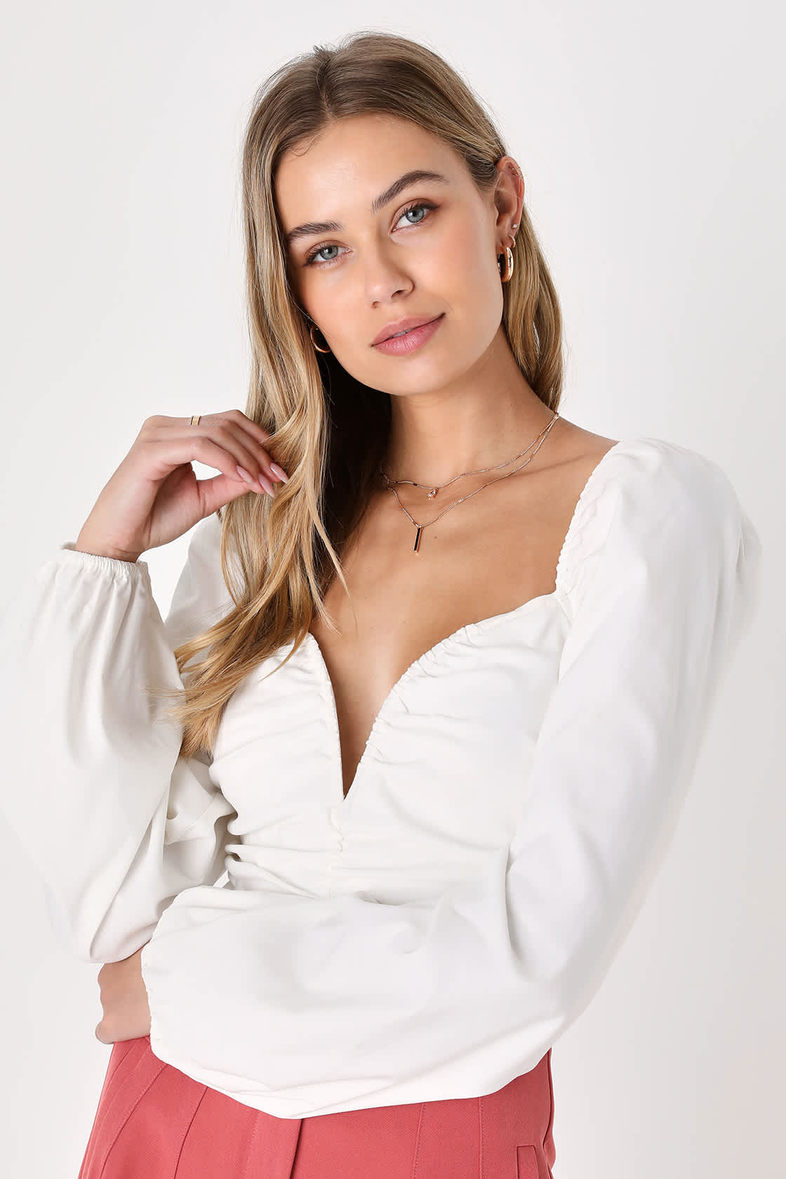 Cute White Bodysuit Puff Sleeve Top Ruched Bodysuit Lulus
