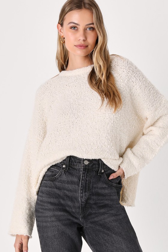 Ivory Boucle Pullover Sweater - Dolman Sleeve Sweater - Pullover - Lulus