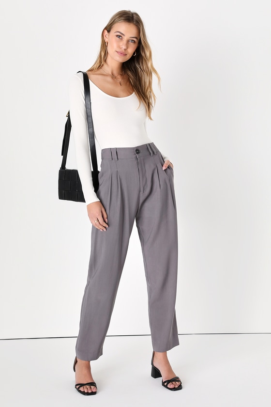 Chic Office Pants - Grey Trouser Pants - High Waisted Pants - Lulus