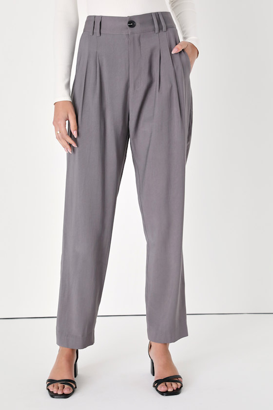 Strictly Business Grey High Waisted Trouser Pants 2