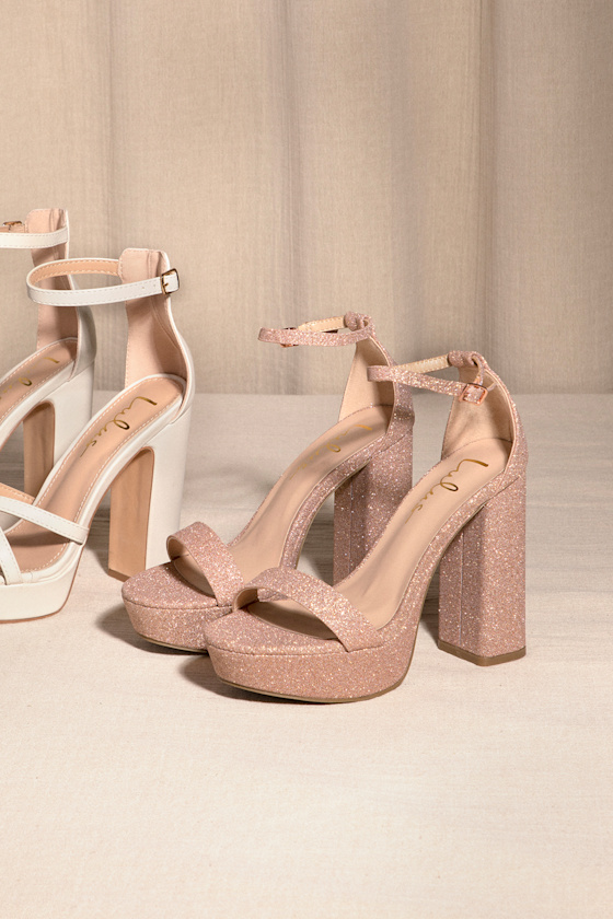 Arrabella Rose Gold Glitter Platform Ankle Strap Heels 5
