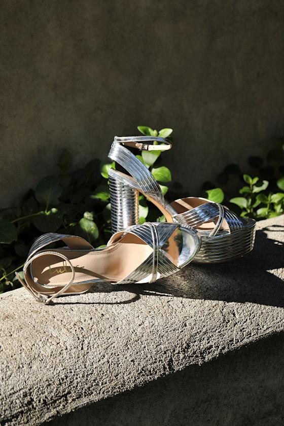 Alba Silver Ankle Strap Platform Sandals 7