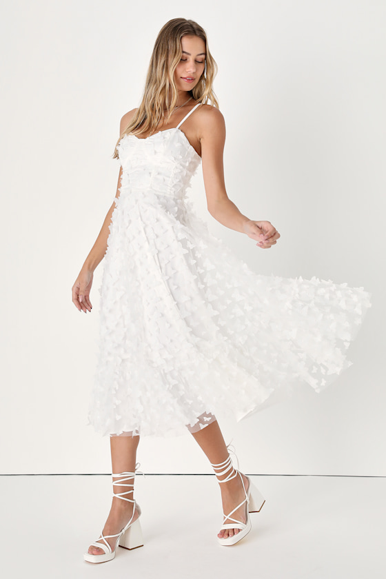 Butterfly Applique Dress LaceUp Dress White Midi Dress Lulus