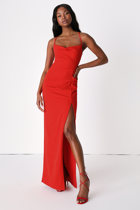 Red Maxi Dress - Lace-Up Maxi Dress - Cowl Neck Maxi Dress - Lulus