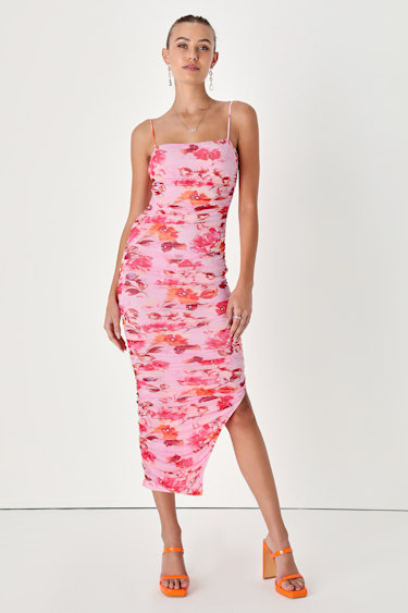 pink floral bodycon dress U&F Beyond Women Plus Size Navy Blue Square Neck Scuba Bodycon Dress