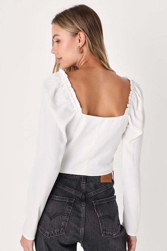 White ruffle crop top long sleeve new arrivals