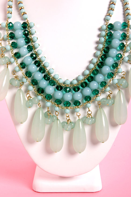 Pretty Mint Necklace Statement Necklace Gold Necklace 17.00