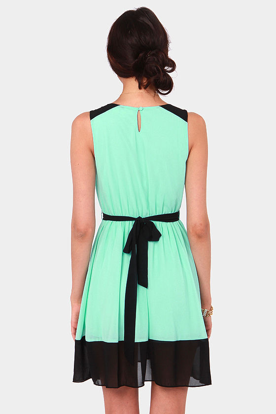 Pretty Mint Blue Dress Color Block Dress 42.00