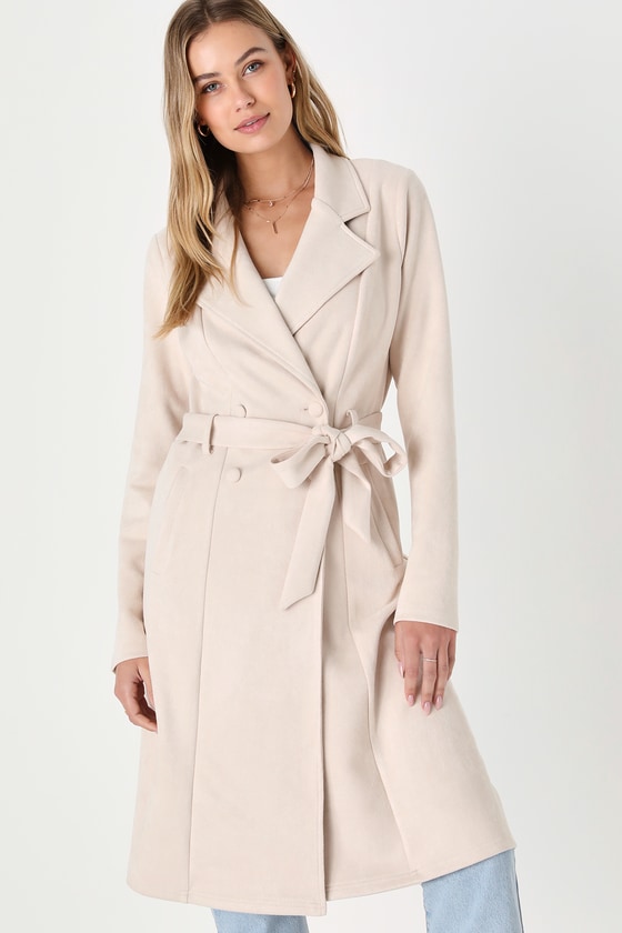 Lulus Chic Calling Beige Suede Trench Coat