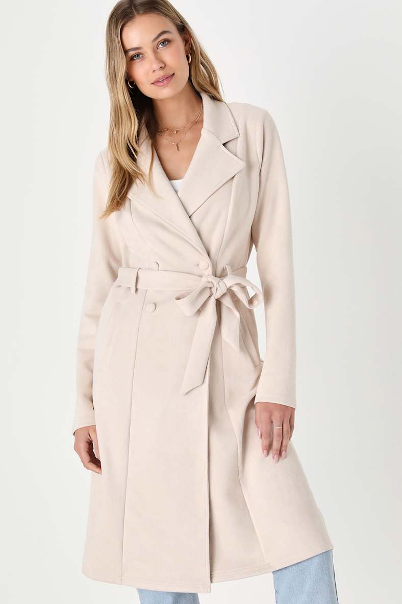 Chic Calling Beige Suede Trench Coat