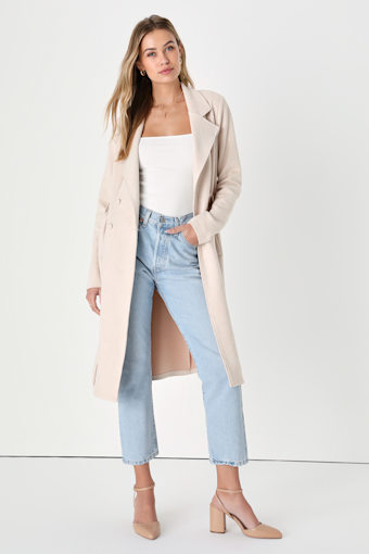 Chic Calling Beige Suede Trench Coat 2