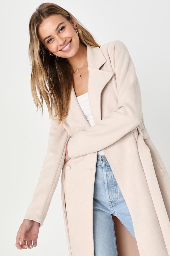 Chic Calling Beige Suede Trench Coat