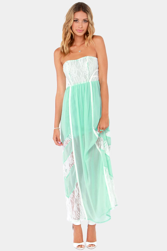 Pretty Mint Green Dress Maxi Dress Lace Dress 51.00