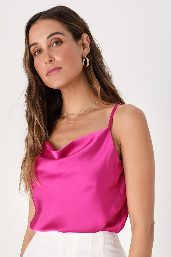Emmerson Fuchsia Satin Sleeveless Cowl Neck Bodysuit 1