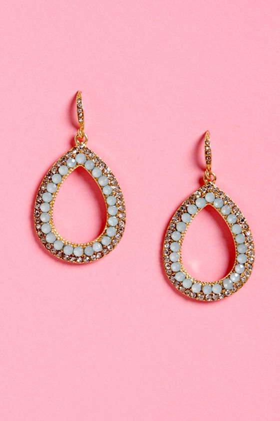 Mint Blue Earrings Rhinestone Earrings 15.00 Lulus