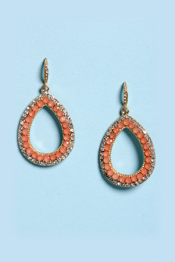 Peach Earrings Rhinestone Earrings 15.00 Lulus