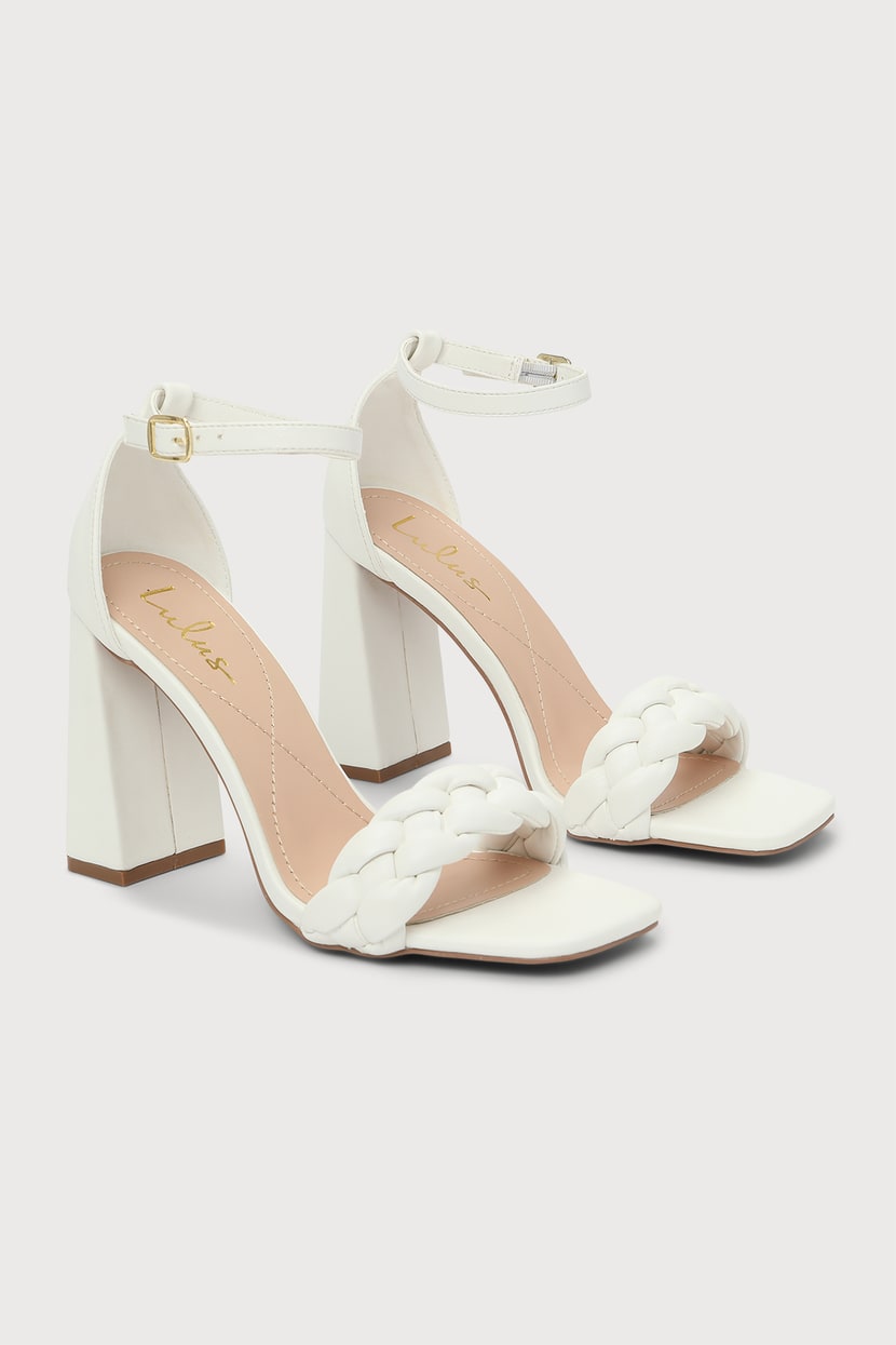 Kancy White Ankle Strap High Heel Sandals