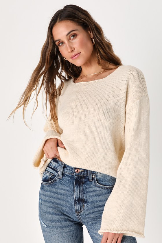 Oversized Pullover Sweater - Cream Sweater - Rolled Hem Sweater - Lulus