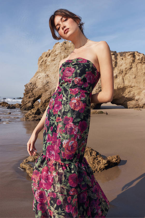 Fleur of Dreams Green and Pink Floral Print Organza Maxi Dress 8