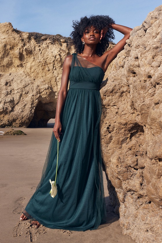 Emerald Maxi Dress - Tulle Maxi Dress - One-Shoulder Dress - Gown - Lulus