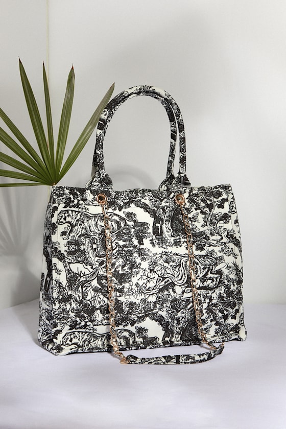 Got it All Black Toile Print Tote Bag 7