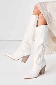 Yohana White Pointed-Toe Knee-High Boots