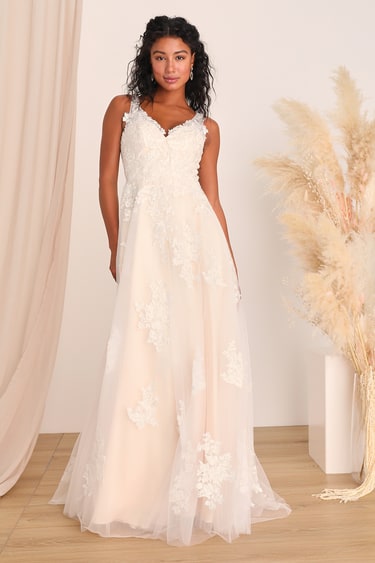 Enchanted Occasion White and Cream Embroidered Tulle Maxi Dress