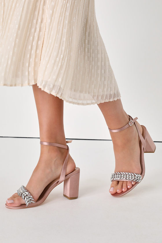 Blush Satin Heels Ankle Strap Heels Rhinestone Heels Lulus
