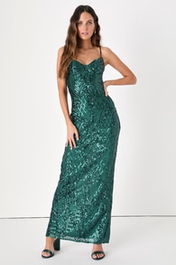 Moonlit Love Emerald Green Sequin Sleeveless Maxi Dress