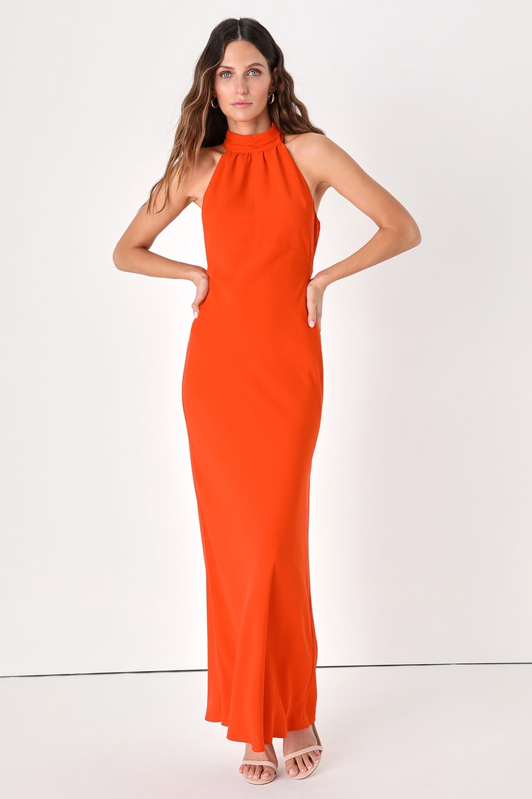 Chic Red Halter Neck Maxi - Backless Dress - Lulus