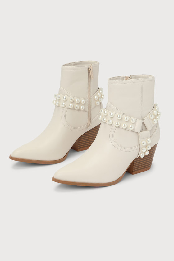 Prejean Bone Pearl Pointed-Toe Ankle Western Boots 1
