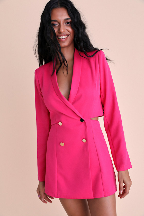 Ahead of the Trend Hot Pink Long Sleeve Blazer Romper 5