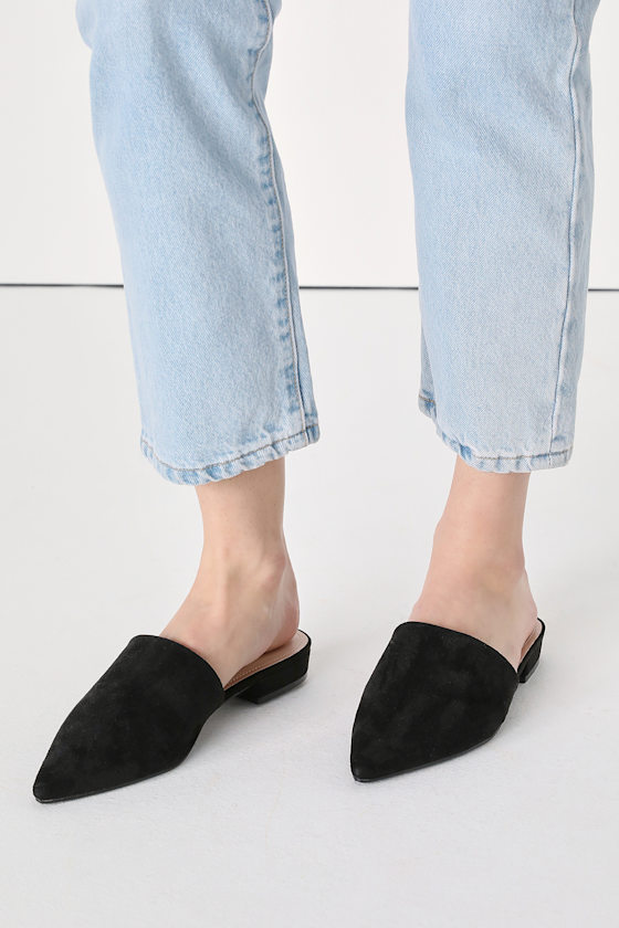 Lorene Black Suede Pointed-Toe Mules 1