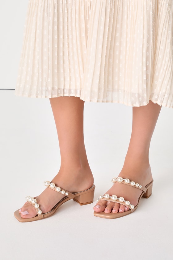 Womens Diamante Pearl Flat Studs Sandals Fashion Sliders Summer Holiday  Mules Sz | eBay
