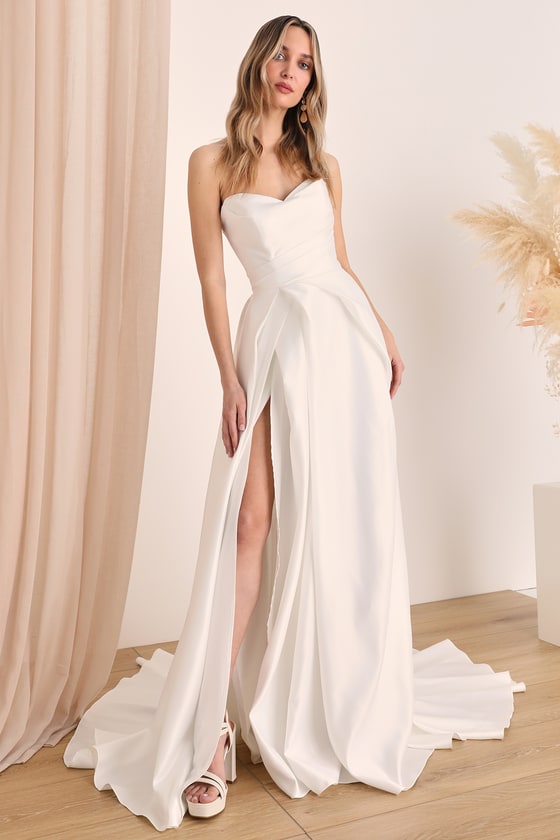 Lulus Lifetime Of Love White Satin Strapless A-line Gown