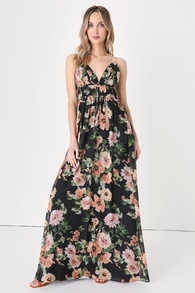 Gorgeous Moments Black Floral Print Sleeveless Maxi Dress