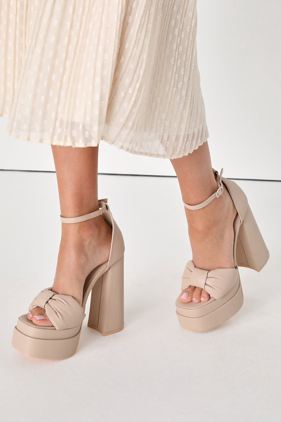 Arleena Light Nude Bow Double Platform High Heel Sandals 1