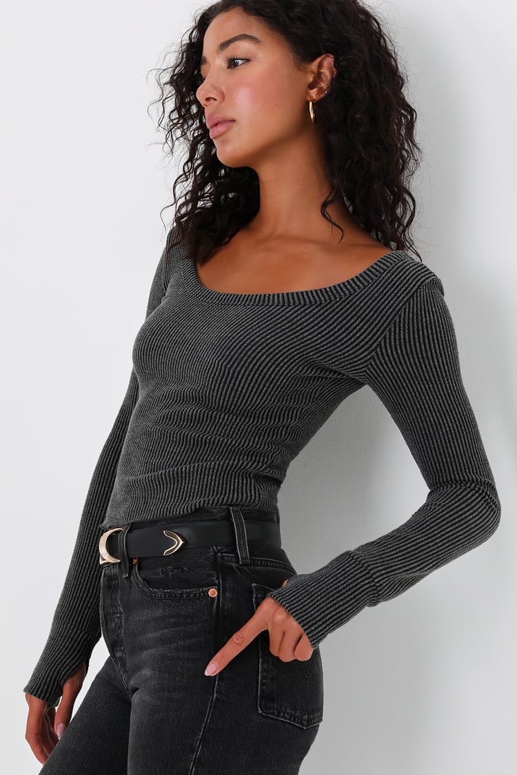 Charcoal Fold Over Rib Knit Marl … curated on LTK
